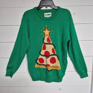 Tipsy Elves Youth Green Christmas Pizza Ugly Sweater Long Sleeves Knit Pullover